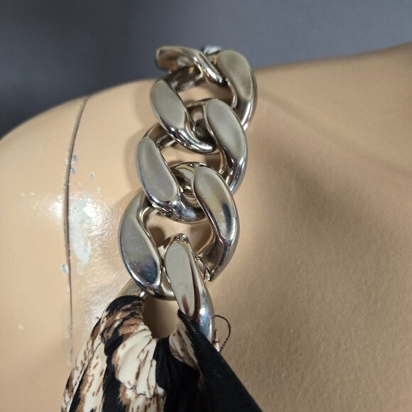 Y2K Animal Leopard Print Bodycon Dress Size M Chunky Chain Straps Clubbing Party - Picture 3 of 7